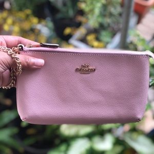 Large Coach Rose Pink Wristlet with gold chain